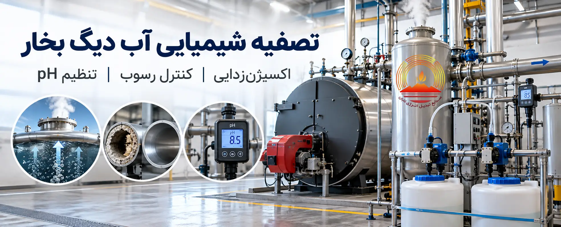تصفیهٔ شیمیایی آب دیگ بخار؛ اکسیژن‌زدایی، کنترل رسوب و تنظیم pH